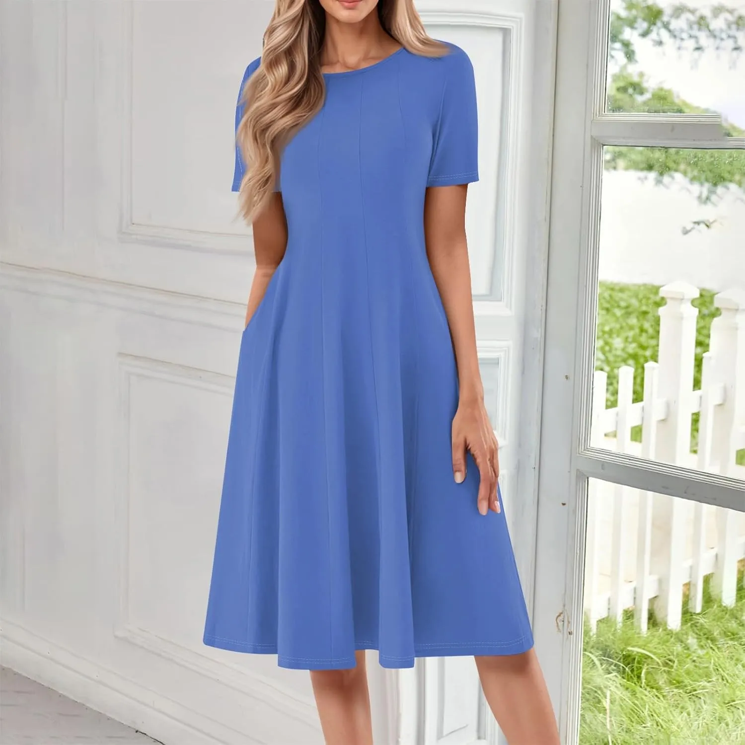 Summer Dresses for Women 2025 Trendy Short Sleeve Scoop Neck Print Beach Boho Tshirt Dress with Pockets