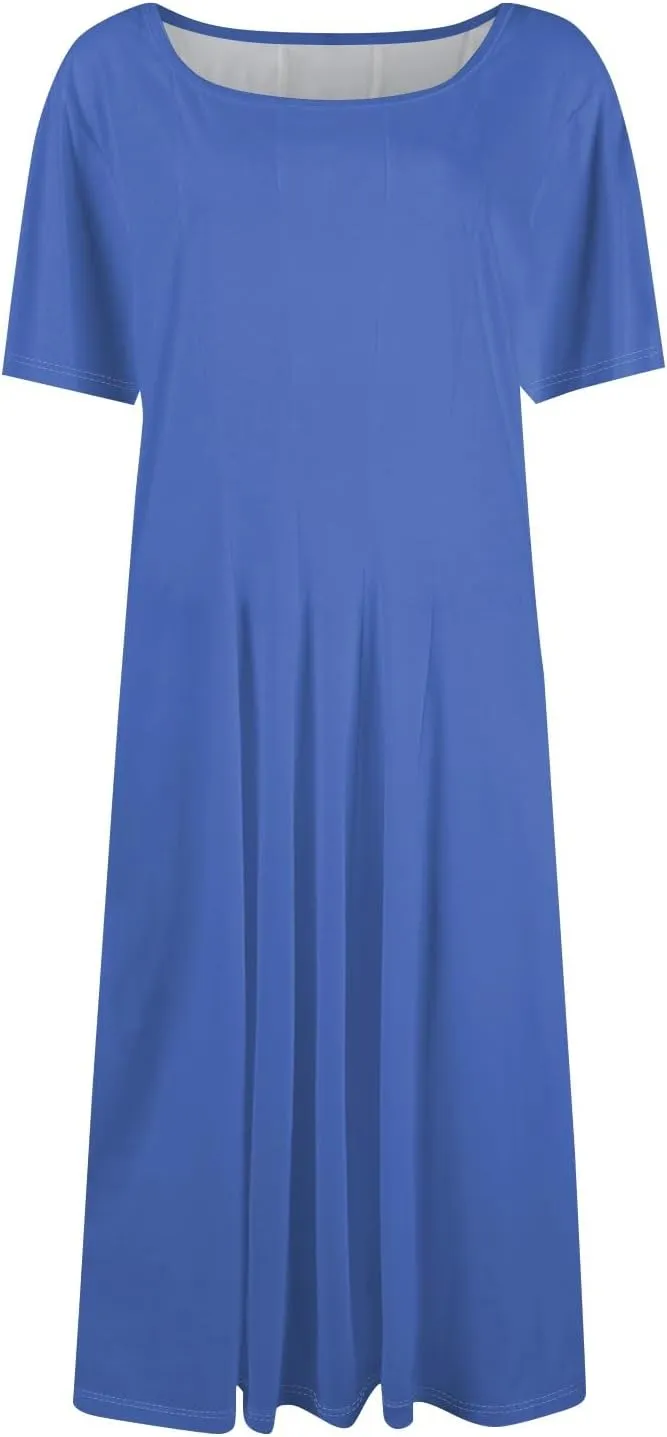 Summer Dresses for Women 2025 Trendy Short Sleeve Scoop Neck Print Beach Boho Tshirt Dress with Pockets