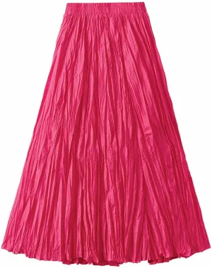 Summer Maxi Skirts Women A Linen Pleated Skirts Elastic Waist Vacation Skirts Long Casual Skirts Solid Basic Skirts