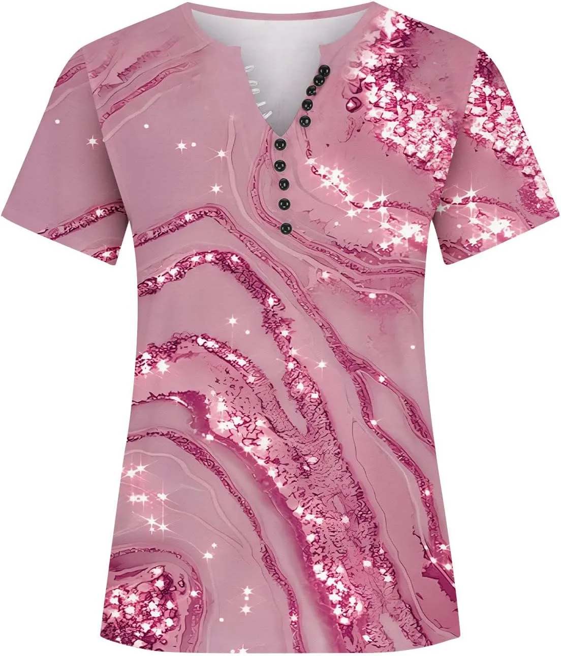 Summer Tops for Women 2024 Dressy Casual Boho Floral Print Tunic Shirts Short Sleeve Button Henley Tshirt Loose Blouse