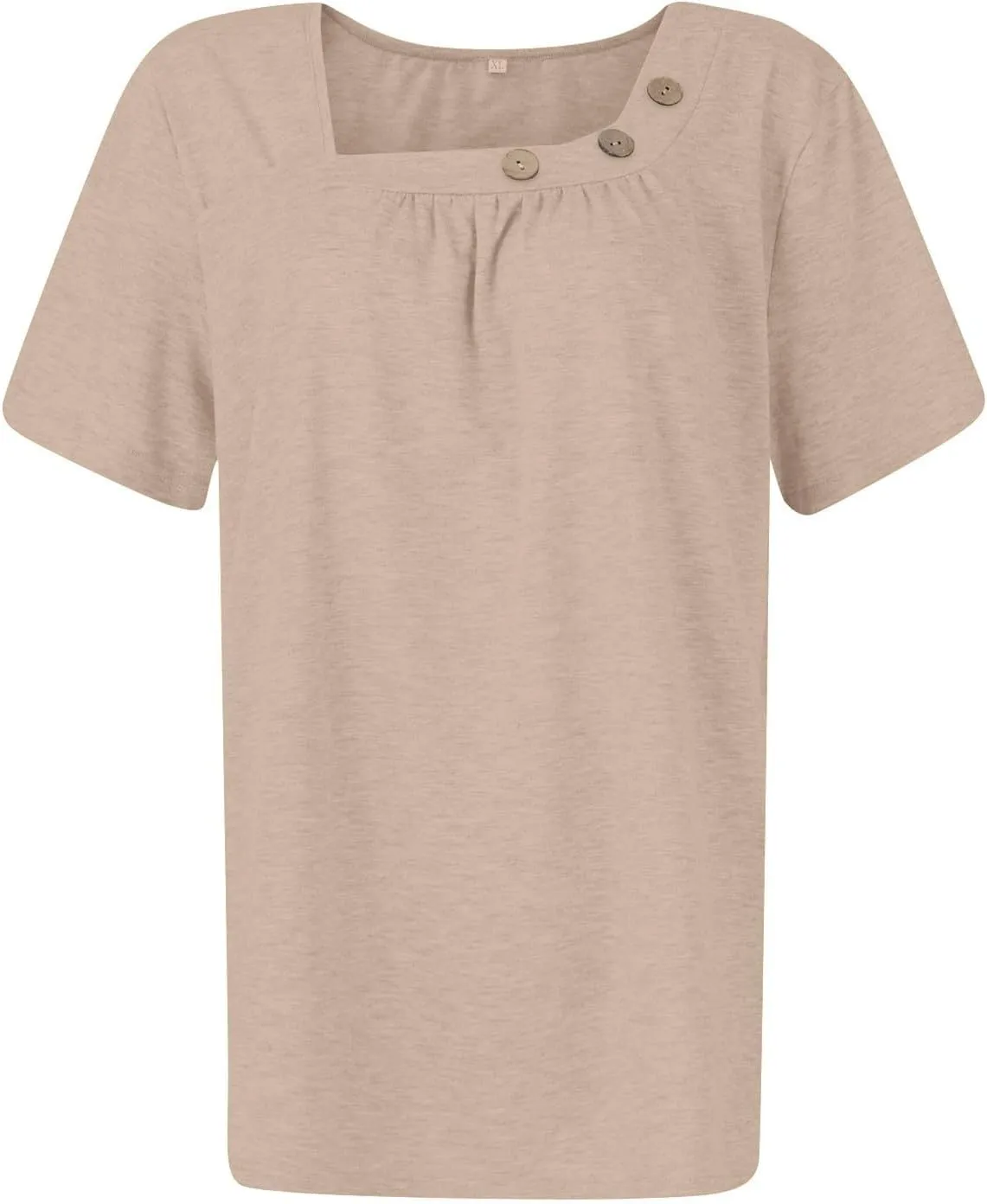 Summer Tops for Women 2025 Short Sleeve Shirts Dressy Casual Loose Fitted T-Shirts Button Decor Plain Tunic Tops Blouse