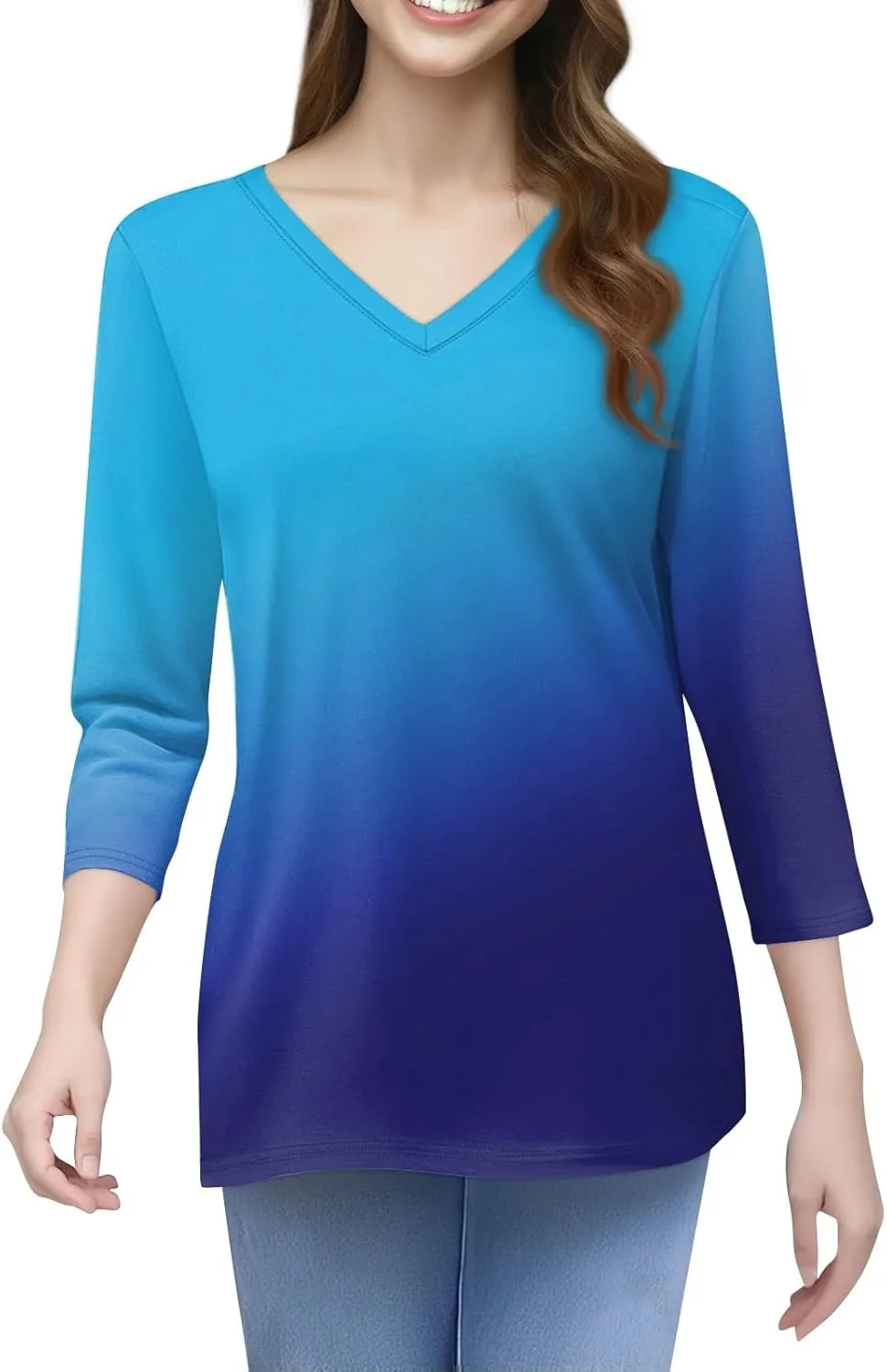 Summer Tops for Women 2025 Trendy 3/4 Sleeve Basic V Neck Tunic T Shirts Loose Blouse Dressy Casual Work Office Wear