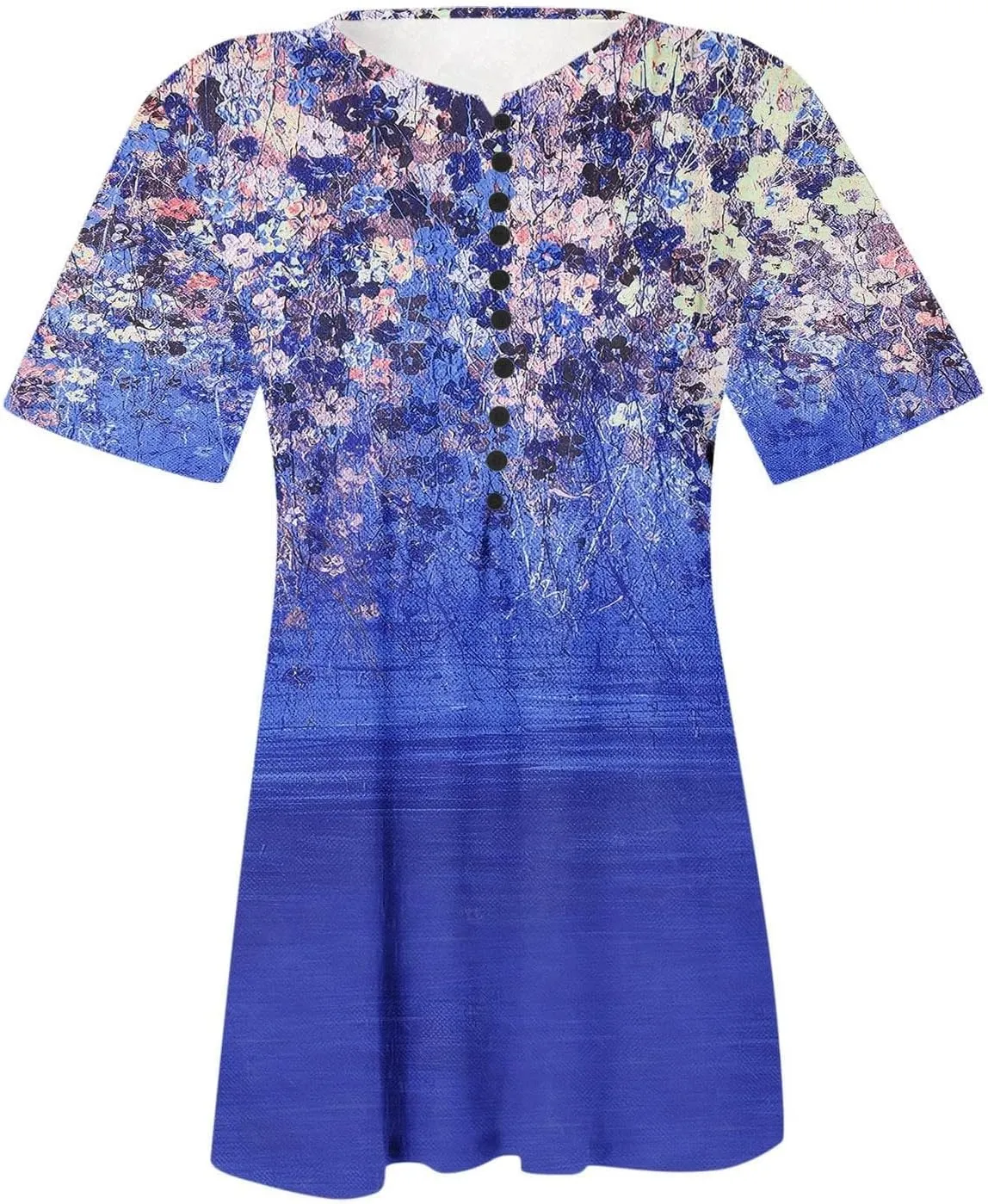 Summer Tops for Women 2025 Trendy Boho Floral Tunic Shirts Short Sleeve Button V Neck Tee Dressy Casual Loose Blouses