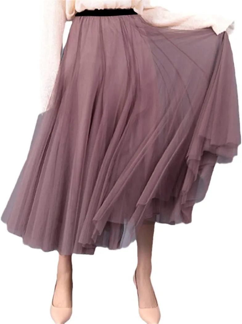 Summer Tulle Skirts, Womens Midi Pleated Skirts, Black Tulle Skirt, Spring Elastic High Waist Mesh Tutu Skirts