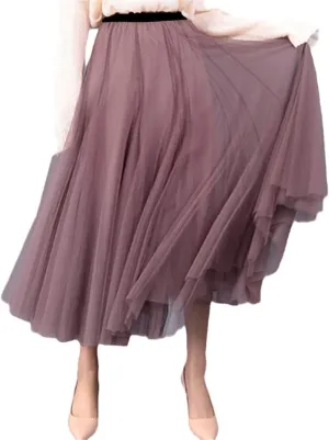 Summer Tulle Skirts, Womens Midi Pleated Skirts, Black Tulle Skirt, Spring Elastic High Waist Mesh Tutu Skirts