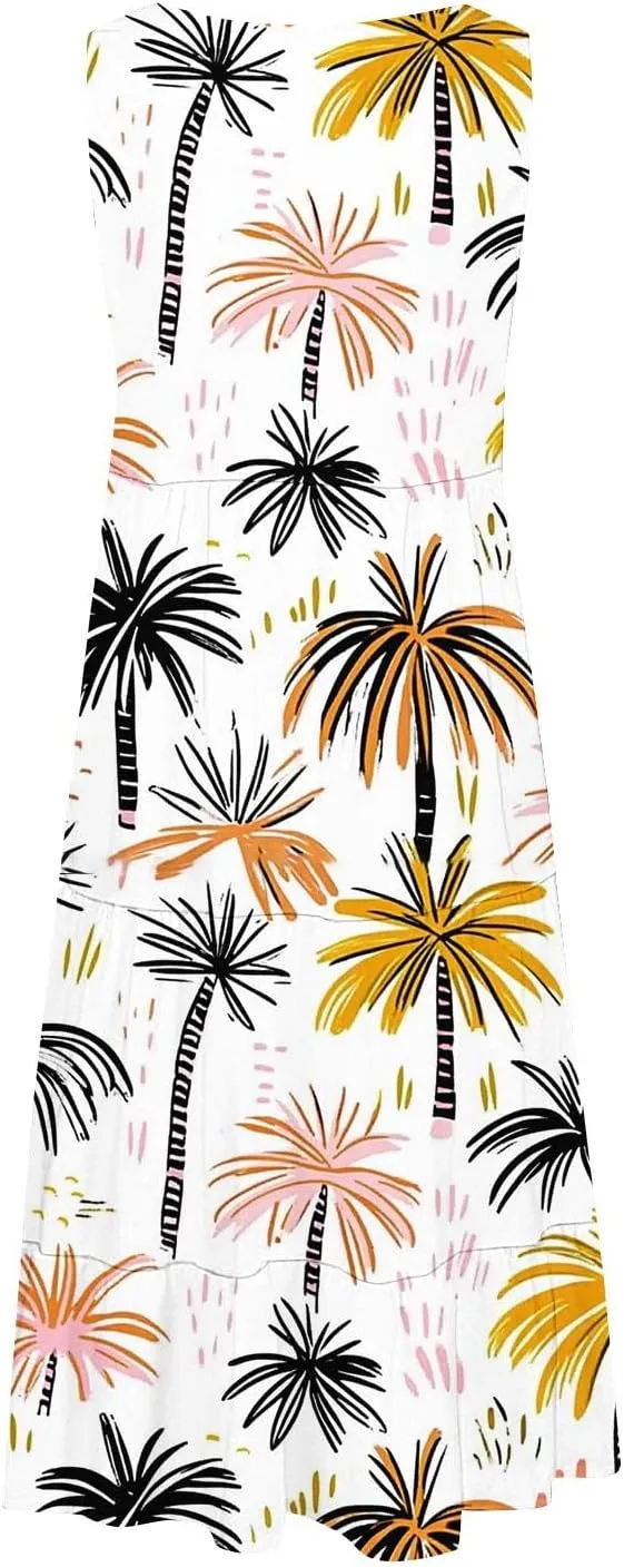Sundresses for Women 2025 Floral Sleeveless Tank Mini Dress Boho Loose Fit A Line Ruffle Dress Loose Summer Sundress