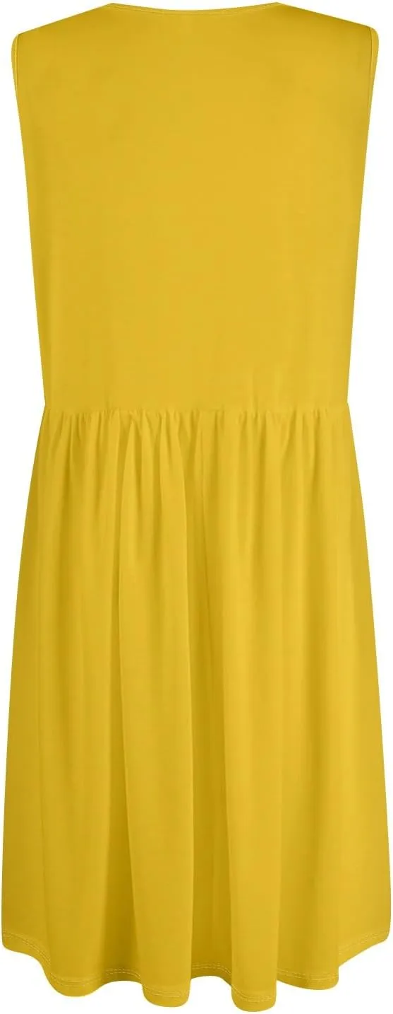 Sundresses for Women 2025 Sleeveless Midi Dress with Pockets V Neck Button Down Summer Dresses for Baech Vacation