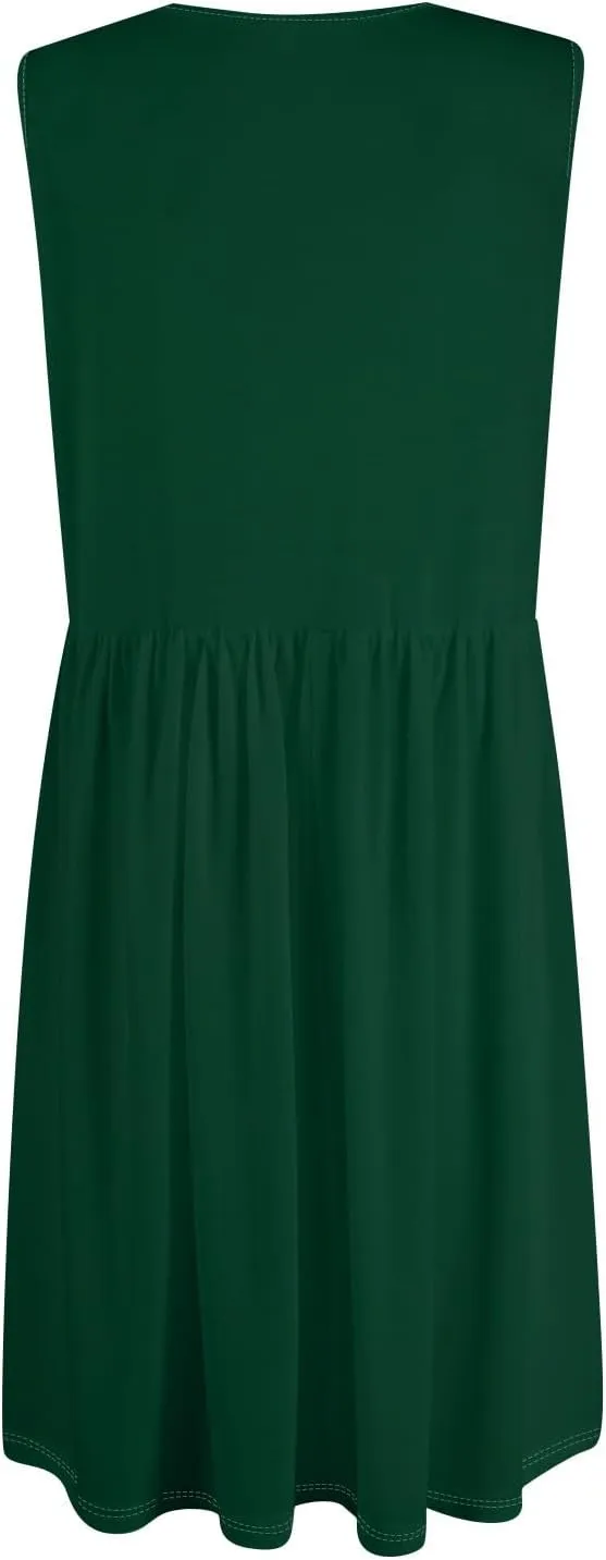 Sundresses for Women 2025 Sleeveless Midi Dress with Pockets V Neck Button Down Summer Dresses for Baech Vacation