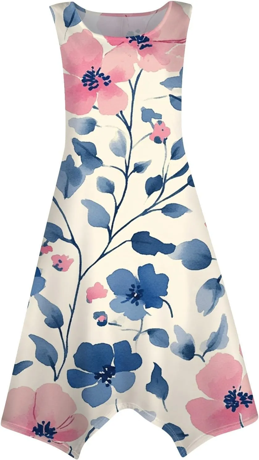 Tank Dress for Women Summer Midi Sleeveless Irregular Hem Plus Size Dress U-Neck Cocktail Dresses A Line with Pockets