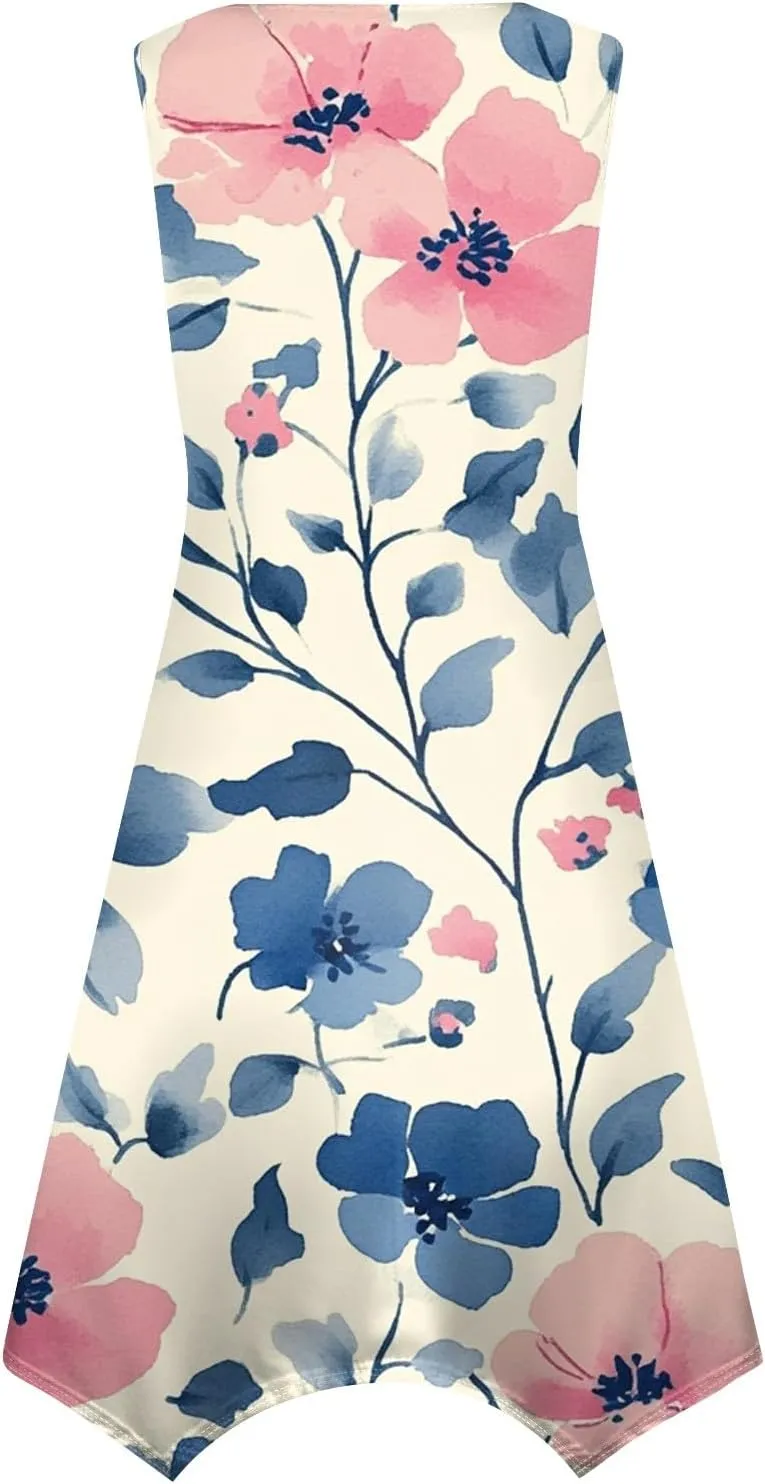 Tank Dress for Women Summer Midi Sleeveless Irregular Hem Plus Size Dress U-Neck Cocktail Dresses A Line with Pockets