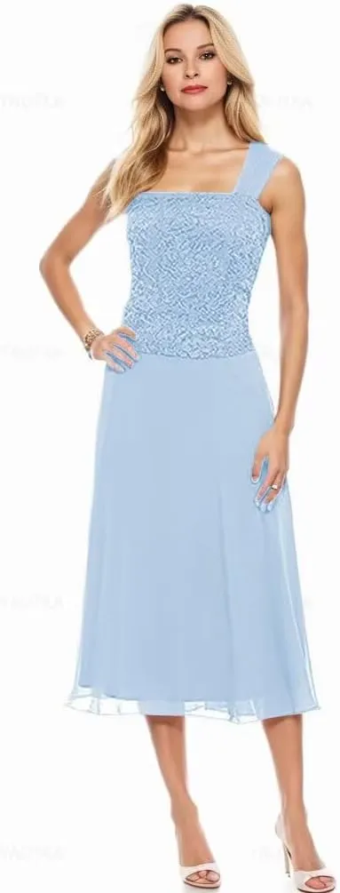 Tea Length Mother of The Bride Dresses for Women with Jacket Chiffon Wedding Guest Dress Lace Formal Dress