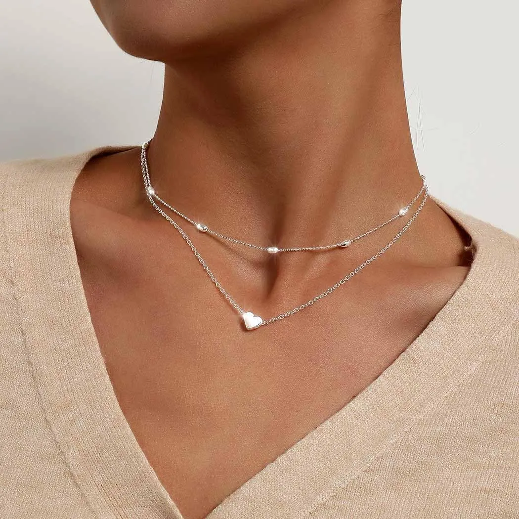 Tgirls Layered Copper Choker Necklaces Heart Pendant Necklaces Ball Collar Jewelry for Women