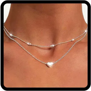 Tgirls Layered Copper Choker Necklaces Heart Pendant Necklaces Ball Collar Jewelry for Women