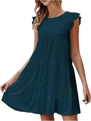 Tiered Dresses for Women Summer Trendy Ruffle Sleeve Mini Dress Casual Loose Flowy Swing Vacation Dresses