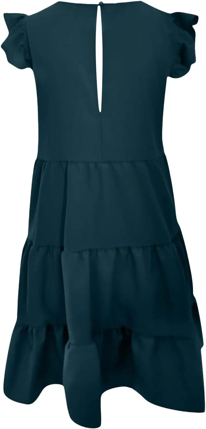 Tiered Dresses for Women Summer Trendy Ruffle Sleeve Mini Dress Casual Loose Flowy Swing Vacation Dresses