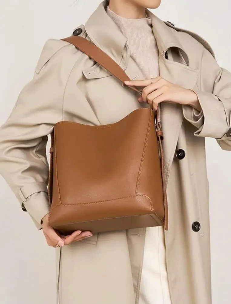 Trendy Large Capacity Bucket Bag Vegan leather Purse for Women Versatile Shoulder Handbag Work Satchel Bag 2025