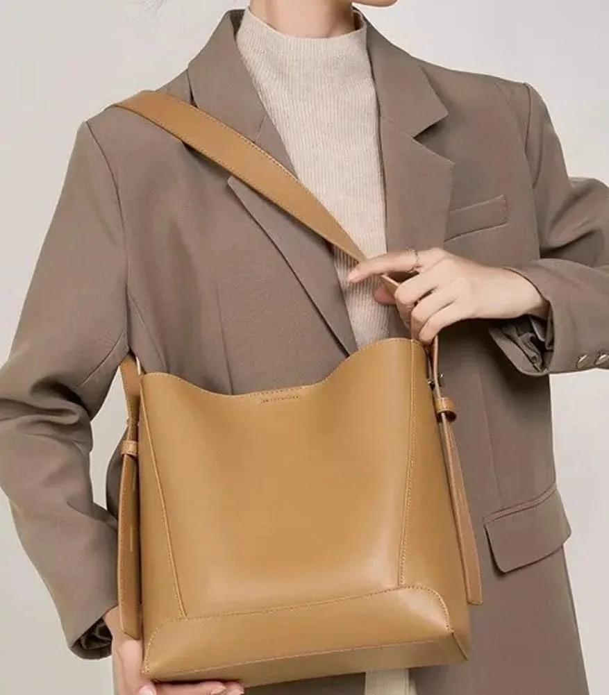 Trendy Large Capacity Bucket Bag Vegan leather Purse for Women Versatile Shoulder Handbag Work Satchel Bag 2025