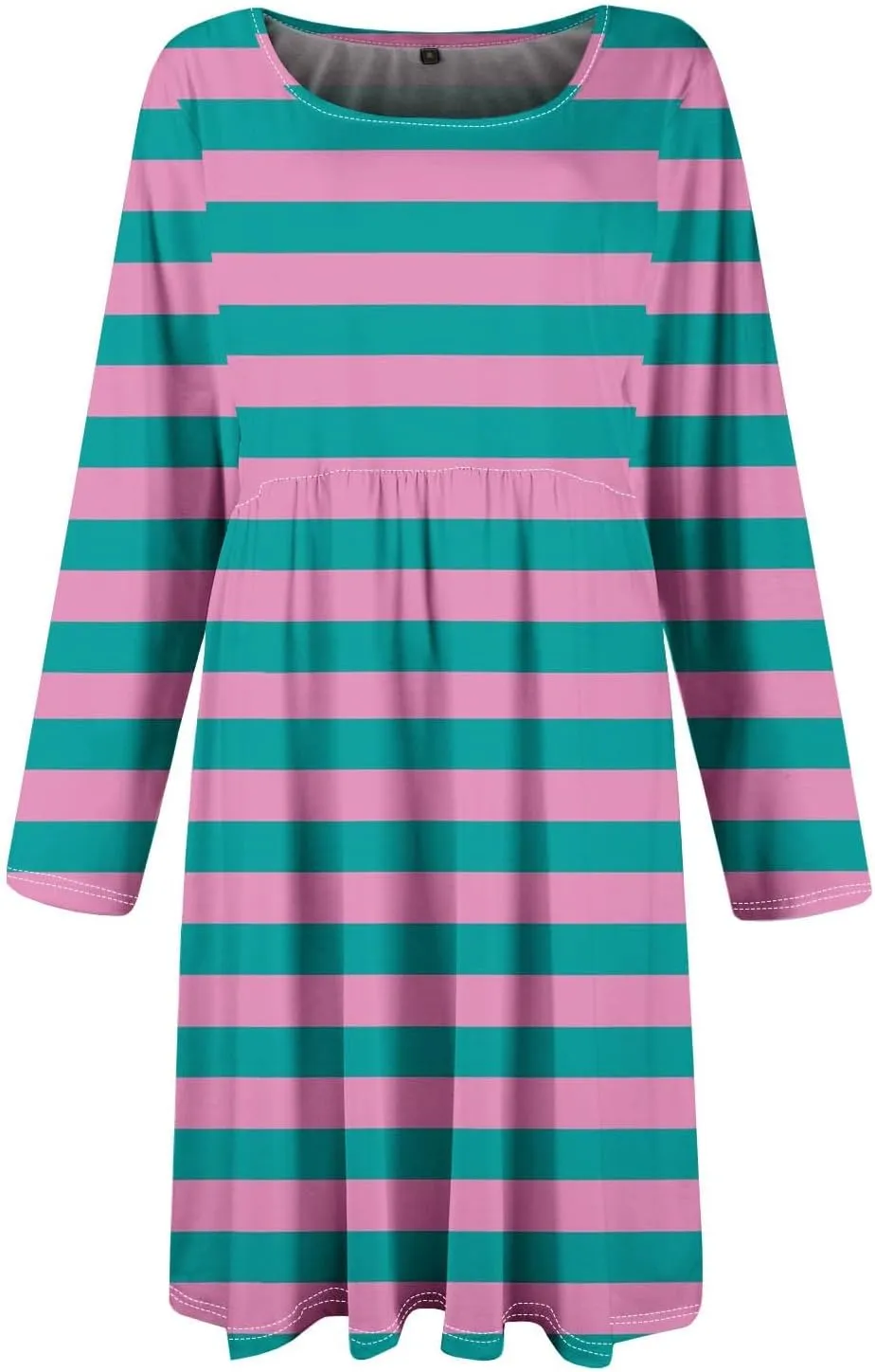 Trendy Long Sleeve Midi Dress for Women Casual Plus Size Smocked Flowy Formal Floral Pleated Swing Knee Length Dress