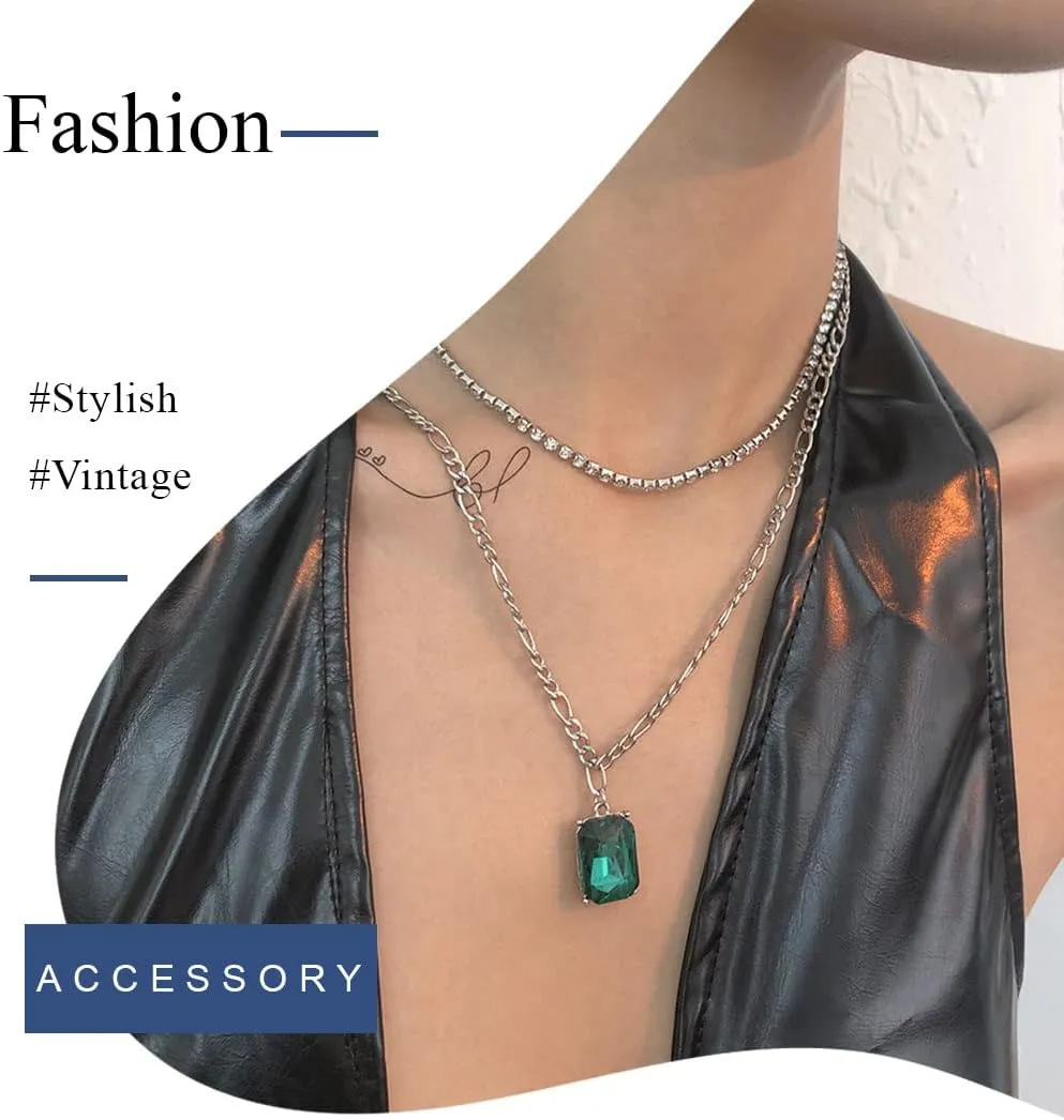 Uranian Layered Necklaces Gold Rhinestone Pendant Necklace Moon Heart Pearl Choker Necklaces Lock Key Paperclip Chain Accessories Layering Necklaces Jewelry for Women