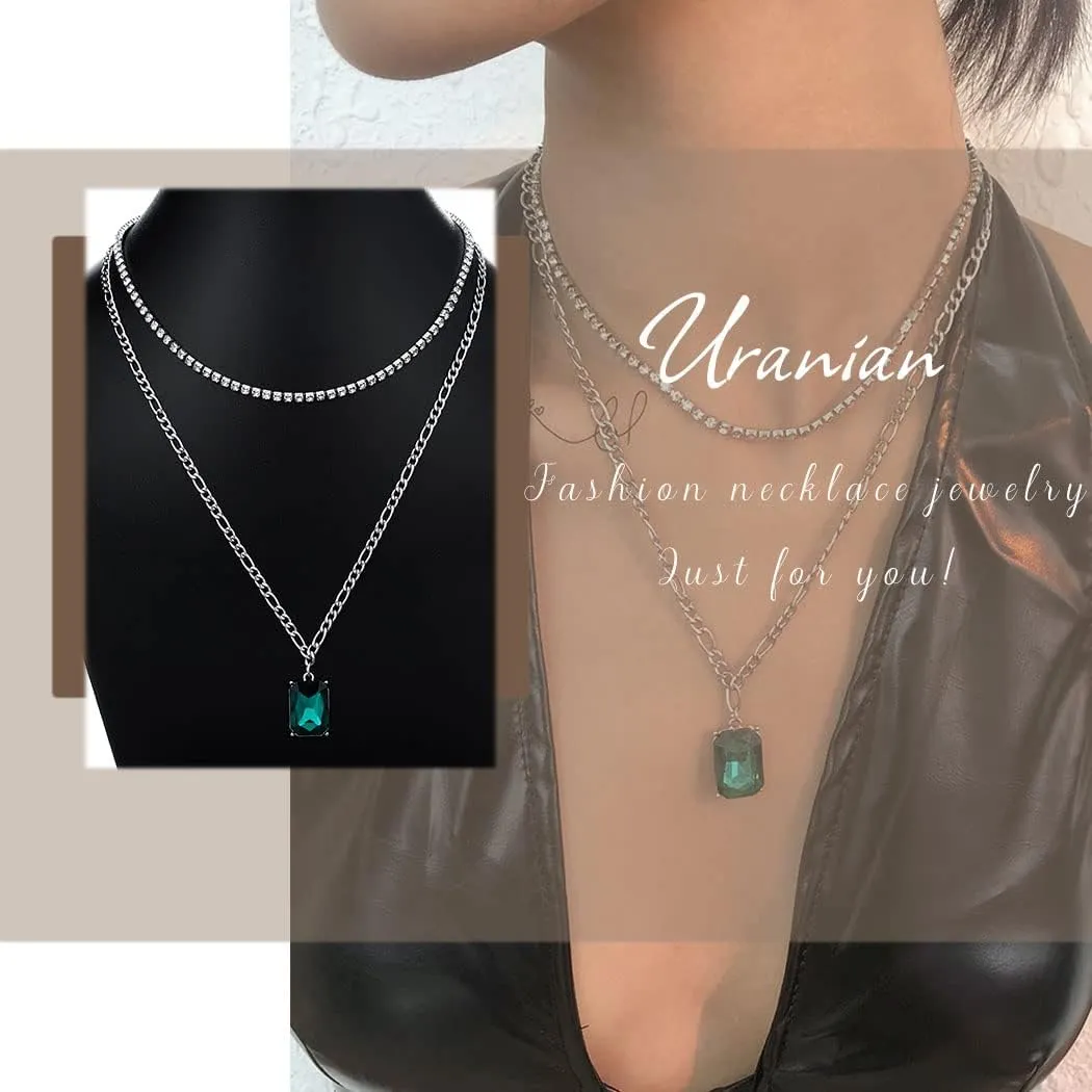 Uranian Layered Necklaces Gold Rhinestone Pendant Necklace Moon Heart Pearl Choker Necklaces Lock Key Paperclip Chain Accessories Layering Necklaces Jewelry for Women