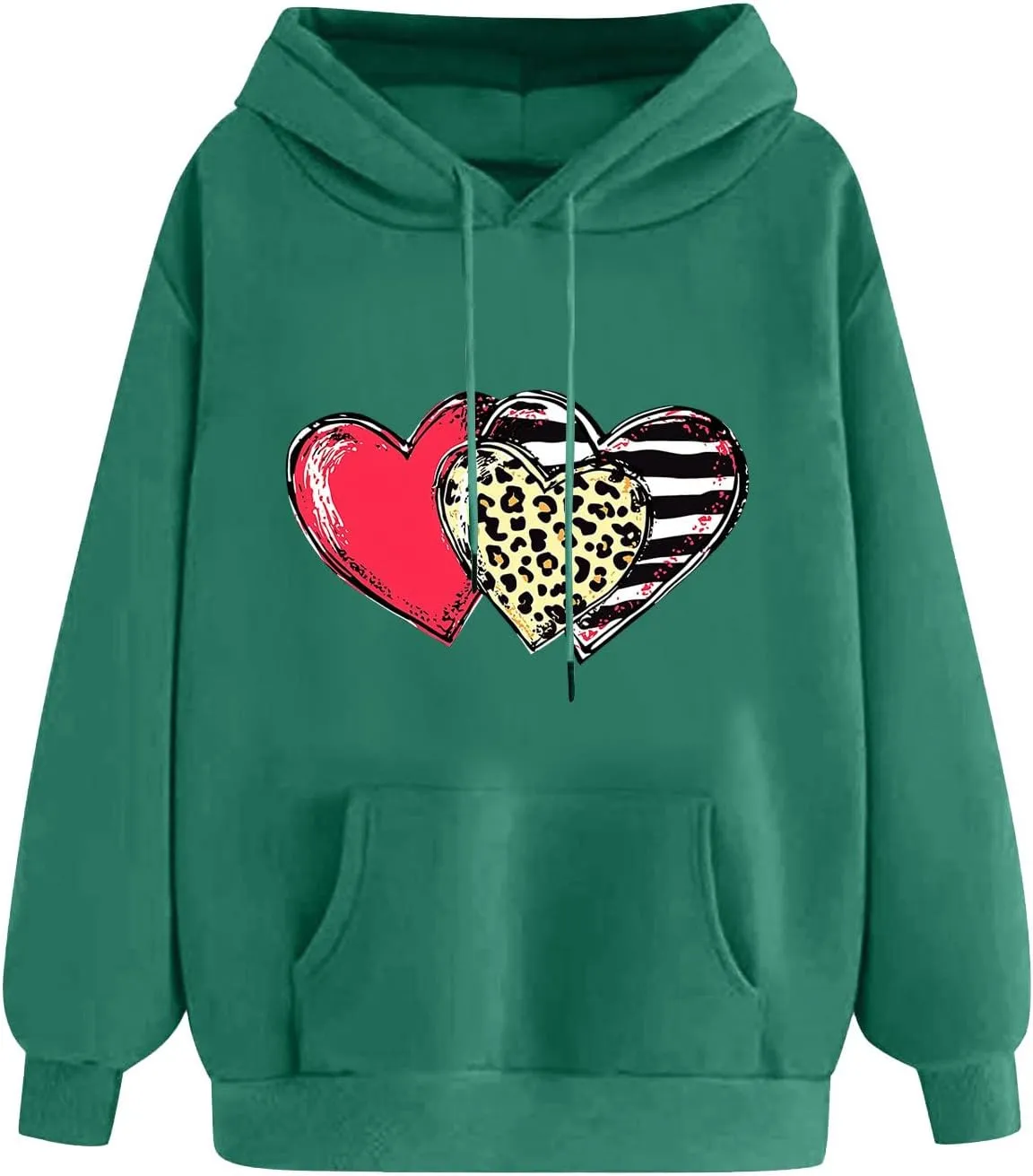 Valentines Day Hoodies for Women Love Heart Graphic Sweatshirt Drawstring Oversized Hoodie Cute Pullover with Pockets