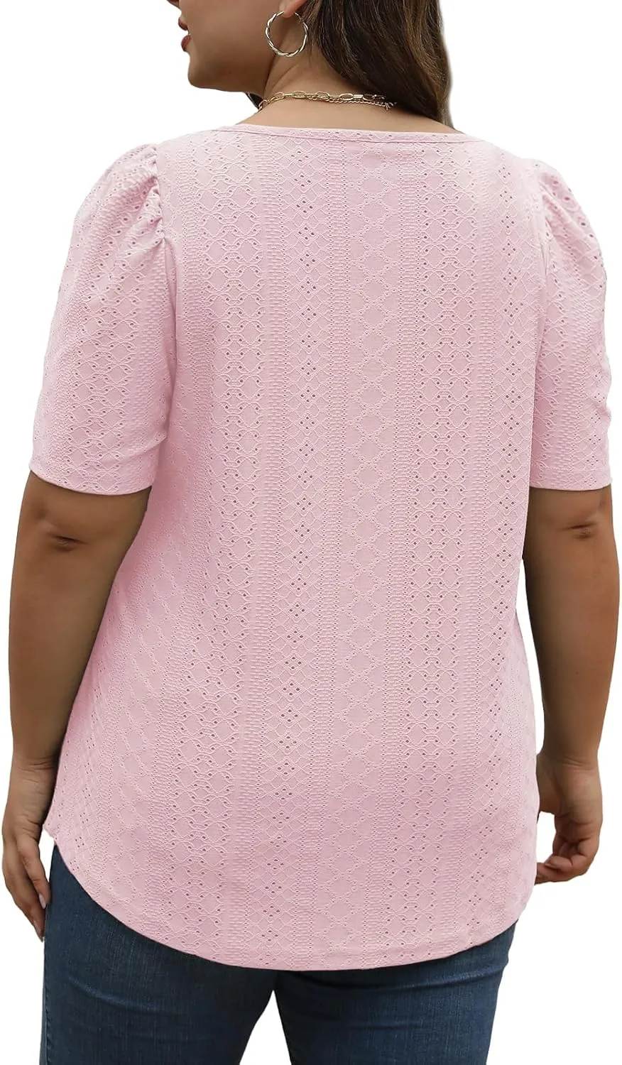 VISLILY Womens-Plus-Size-Summer-Tops Square Neck T Shirts Puff Short Sleeve Blouses Eyelet Tunics XL-5XL