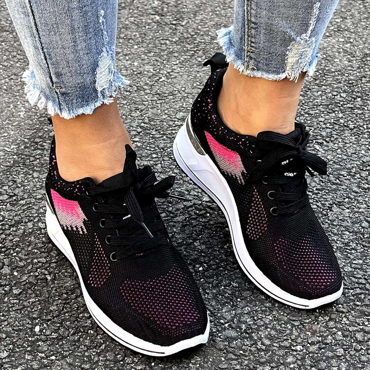 Walking Orthopedic Shoes Women Arch Support Lightweight Breathable Slip On Sneakers Breathable Shoes Women Wedge Leisure Outdoor Running Fitness Shoes Sport Mesh Women's Internationalist Women Sneaker