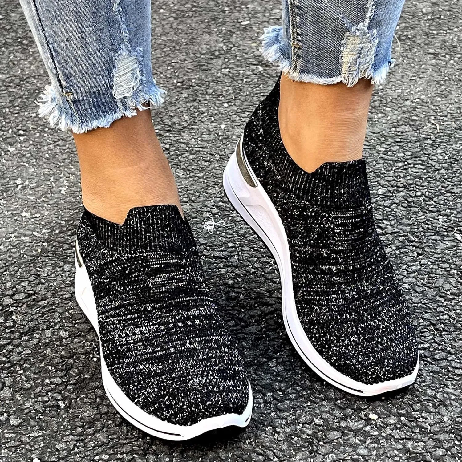Walking Orthopedic Shoes Women Arch Support Lightweight Breathable Slip On Sneakers Breathable Shoes Women Wedge Leisure Outdoor Running Fitness Shoes Sport Mesh Women's Internationalist Women Sneaker