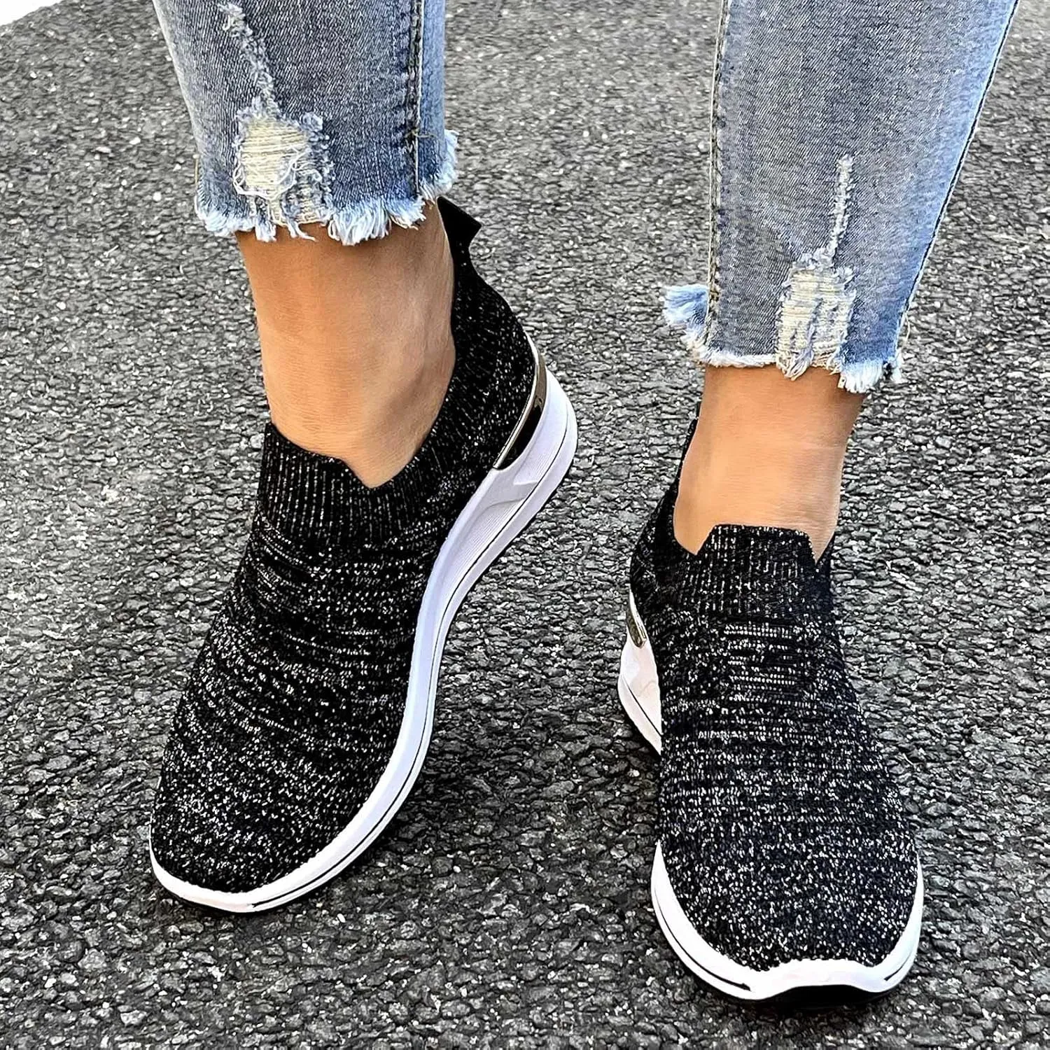 Walking Orthopedic Shoes Women Arch Support Lightweight Breathable Slip On Sneakers Breathable Shoes Women Wedge Leisure Outdoor Running Fitness Shoes Sport Mesh Women's Internationalist Women Sneaker