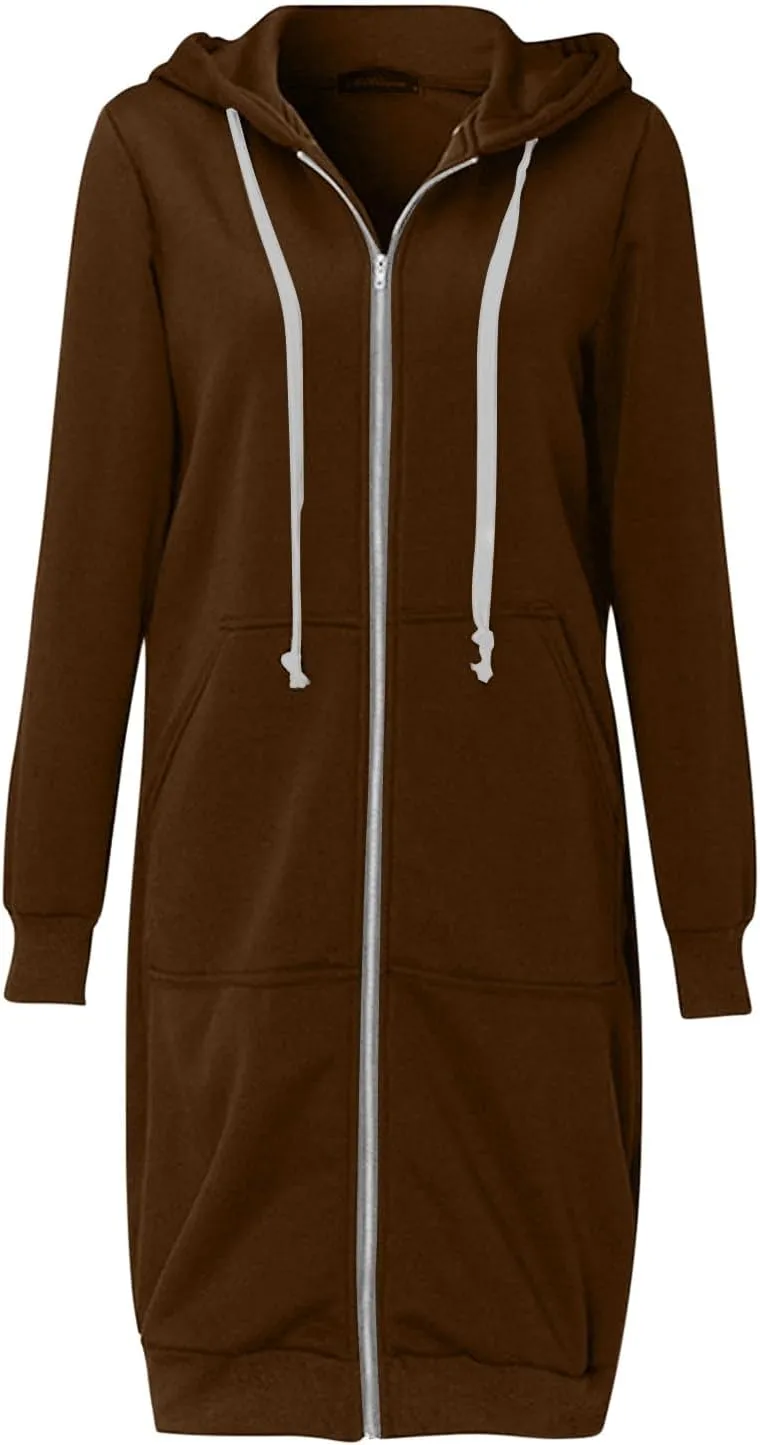 Winter Fleece Lined Women's Hoodies Casual Solid Soft Sherpa Sweatshirts Warm Zip up Tunic Long Coats with Pockets