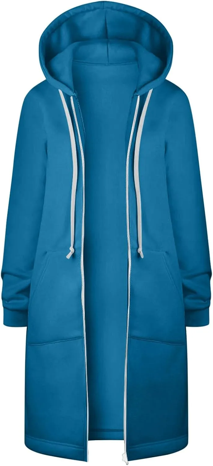 Winter Fleece Lined Women's Hoodies Casual Solid Soft Sherpa Sweatshirts Warm Zip up Tunic Long Coats with Pockets