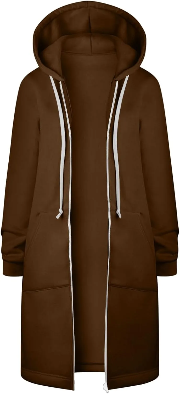 Winter Fleece Lined Women's Hoodies Casual Solid Soft Sherpa Sweatshirts Warm Zip up Tunic Long Coats with Pockets