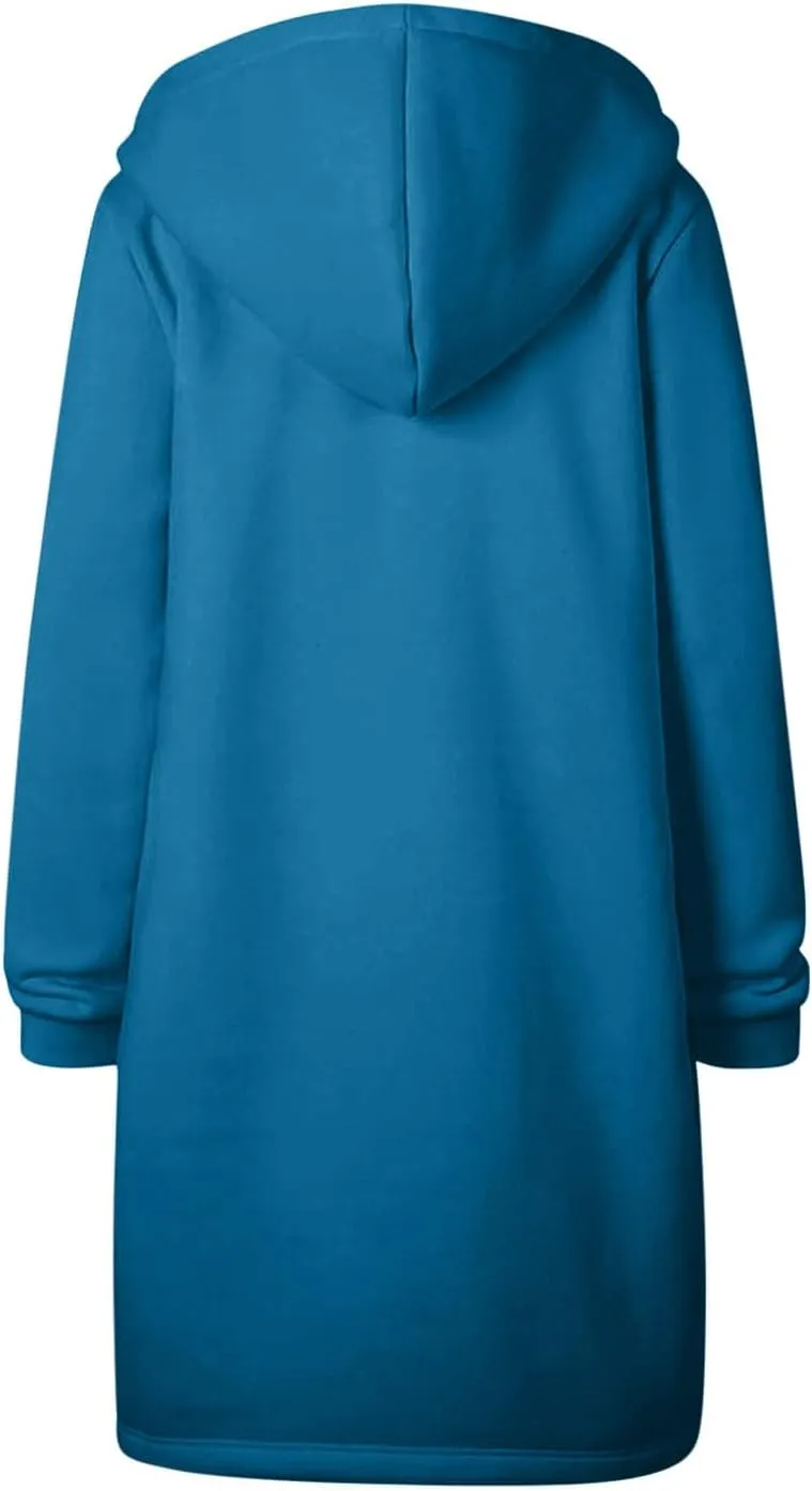 Winter Fleece Lined Women's Hoodies Casual Solid Soft Sherpa Sweatshirts Warm Zip up Tunic Long Coats with Pockets