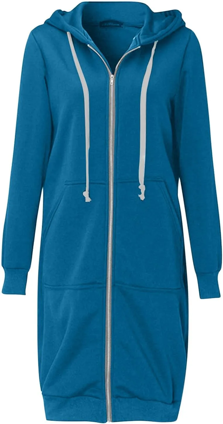 Winter Fleece Lined Women's Hoodies Casual Solid Soft Sherpa Sweatshirts Warm Zip up Tunic Long Coats with Pockets