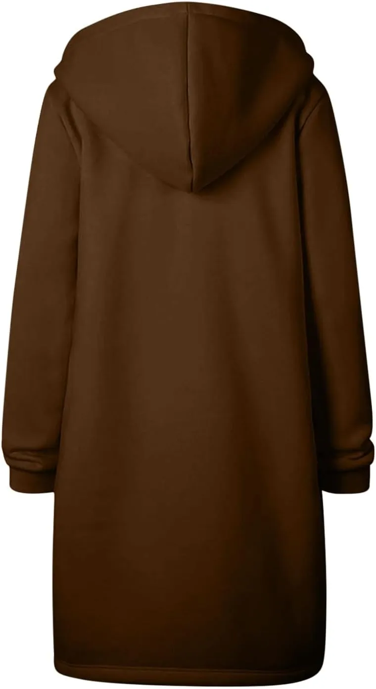 Winter Fleece Lined Women's Hoodies Casual Solid Soft Sherpa Sweatshirts Warm Zip up Tunic Long Coats with Pockets
