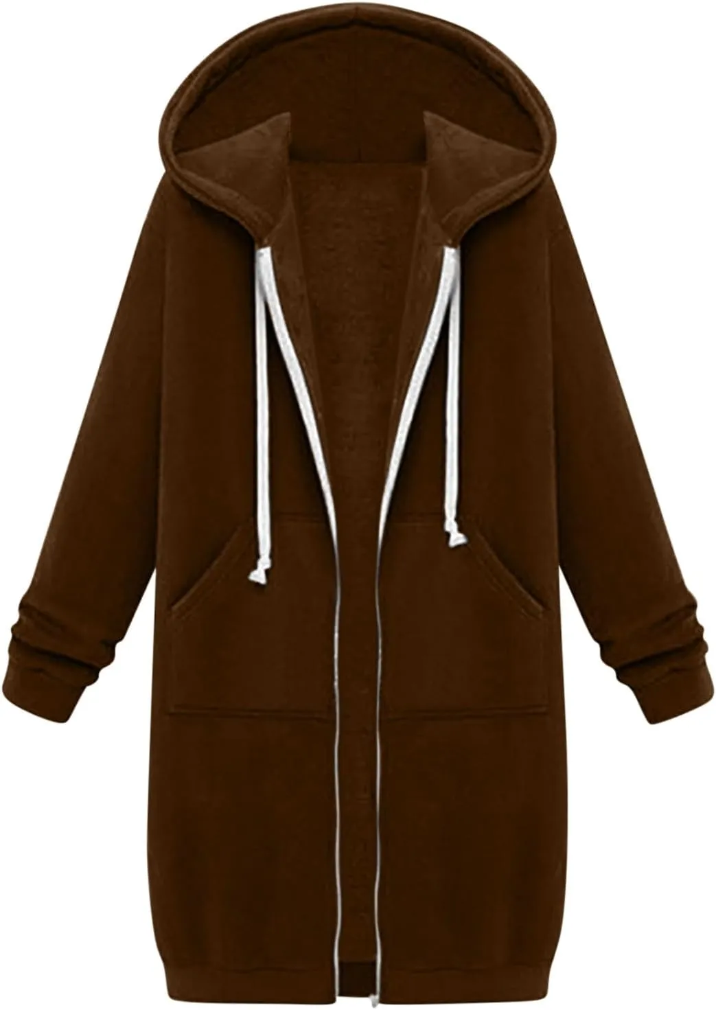 Winter Fleece Lined Women's Hoodies Casual Solid Soft Sherpa Sweatshirts Warm Zip up Tunic Long Coats with Pockets