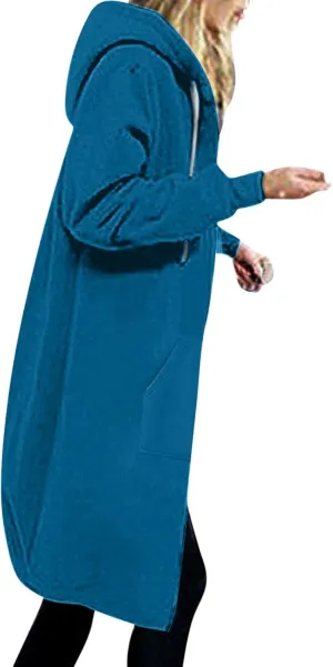 Winter Fleece Lined Women's Hoodies Casual Solid Soft Sherpa Sweatshirts Warm Zip up Tunic Long Coats with Pockets