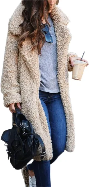 Women 2024 Winter Faux Fur Coats Oversized Sherpa Jackets Fuzzy Fleece Lapel Open Front Long Cardigan Warm Outerwear