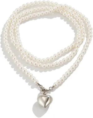Women Boho 1920s Love Pendant Necklaces Gold Dainty Pearls Layered Choker Necklaces Fashion Chunky Pendant Multilayer Adjustable Layering Chain Necklaces for Women