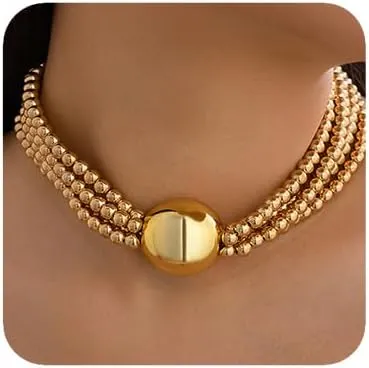 Women Boho 1920s Pearls Choker Necklaces Gold Silver Dainty Pearls Layered Choker Necklaces Fashion Chunky Pendant Multilayer Adjustable Layering Chain Necklaces for Women