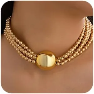 Women Boho 1920s Pearls Choker Necklaces Gold Silver Dainty Pearls Layered Choker Necklaces Fashion Chunky Pendant Multilayer Adjustable Layering Chain Necklaces for Women