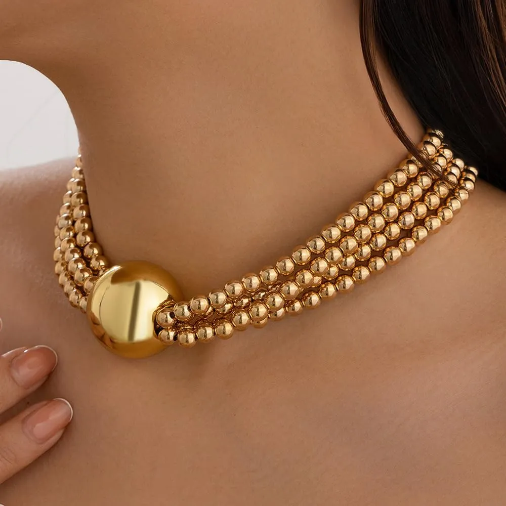 Women Boho 1920s Pearls Choker Necklaces Gold Silver Dainty Pearls Layered Choker Necklaces Fashion Chunky Pendant Multilayer Adjustable Layering Chain Necklaces for Women