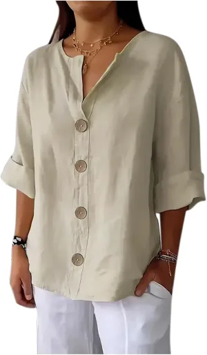 Women Boho Cotton Linen Tops Loose Fitting Summer Blouses 3/4 Sleeve V Neck Tunic Shirts Trendy Beach Clothing 2025