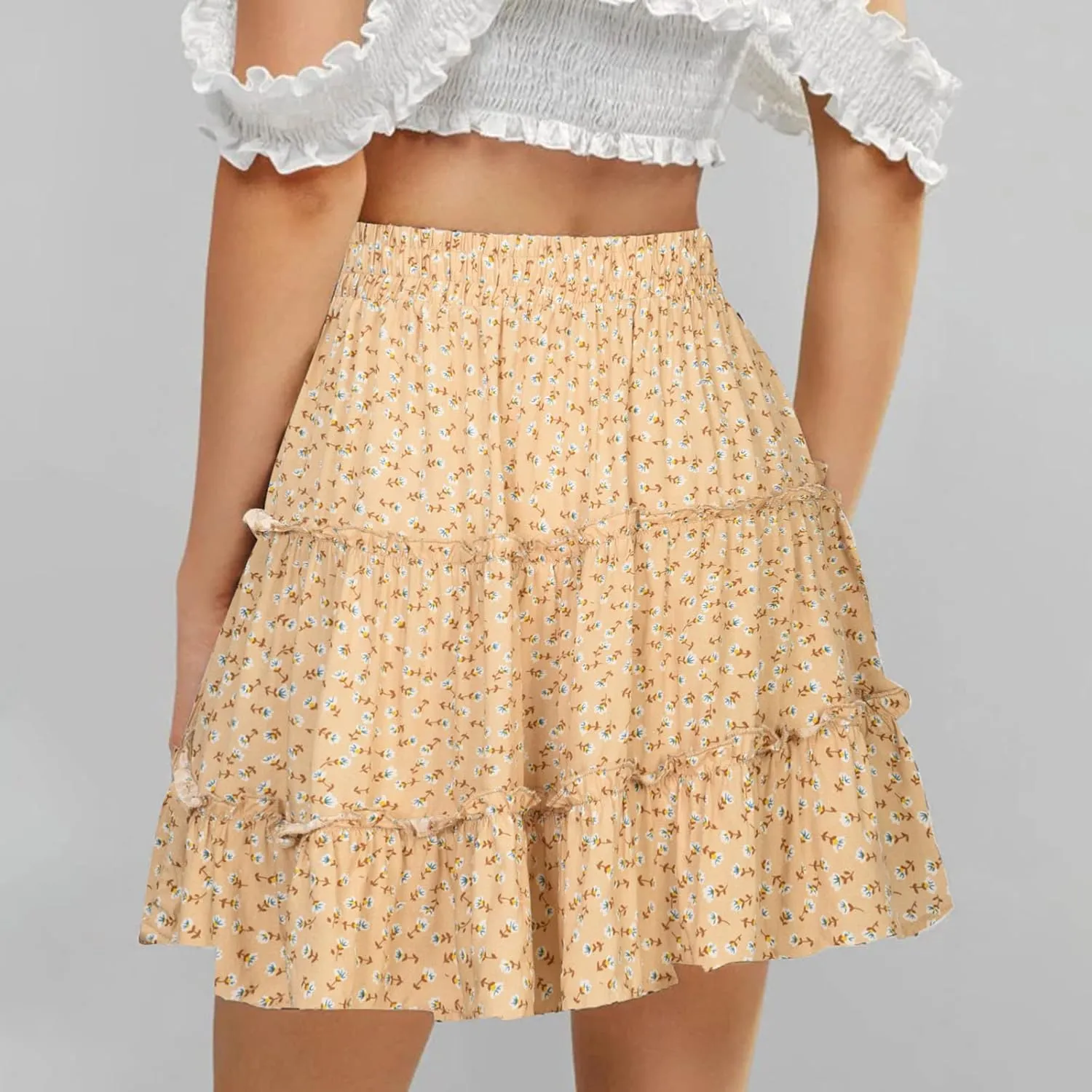 Women Boho Mini Skirt 2024 Summer Fashion Casual Flowy High Waist Beach Pleated Y2K Layered Novelty Short Skirts