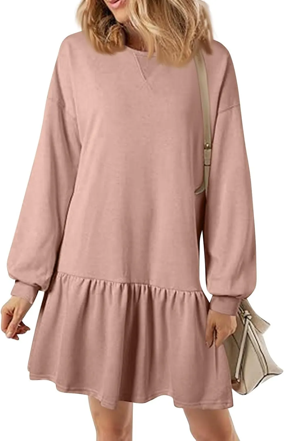 Women Boho Puff Sleeve Short Dress Floral V Neck Babydoll Dress Flowy Shirt Dress Bohemian Mini Sundres