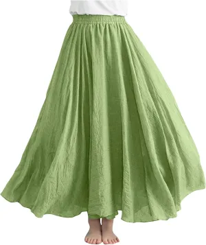 Women Casual Maxi Skirt Flowy Plus Size Elastic Waist High Waisted Swing Hem Swing Solid Color A Line Skirts