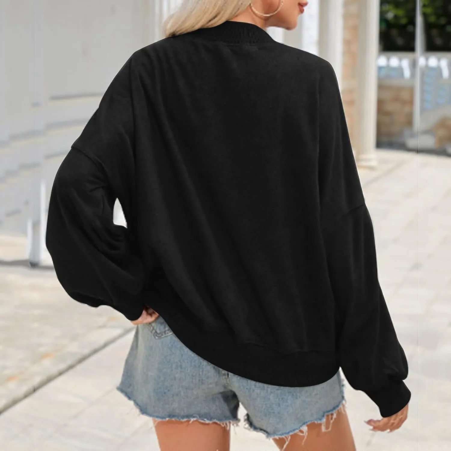 Women Casual Oversized Long Sleeve Crewneck Sweatshirt Pullover Tops, S-XXL