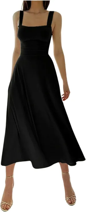 Women Casual Summer Dress Pleated Sundress Loose Split Tank Dress Long Beach Travel 2025 Vacation Dress