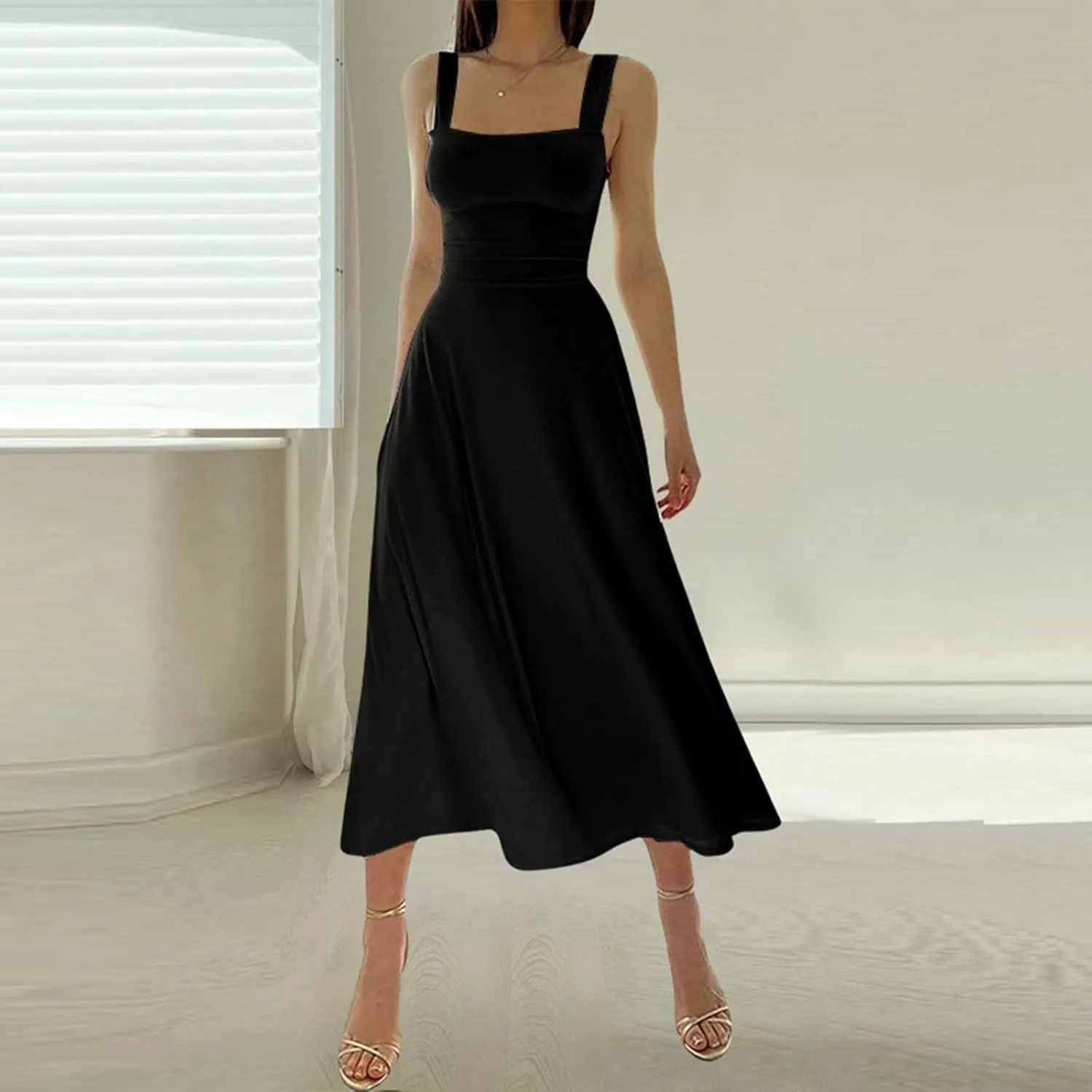 Women Casual Summer Dress Pleated Sundress Loose Split Tank Dress Long Beach Travel 2025 Vacation Dress