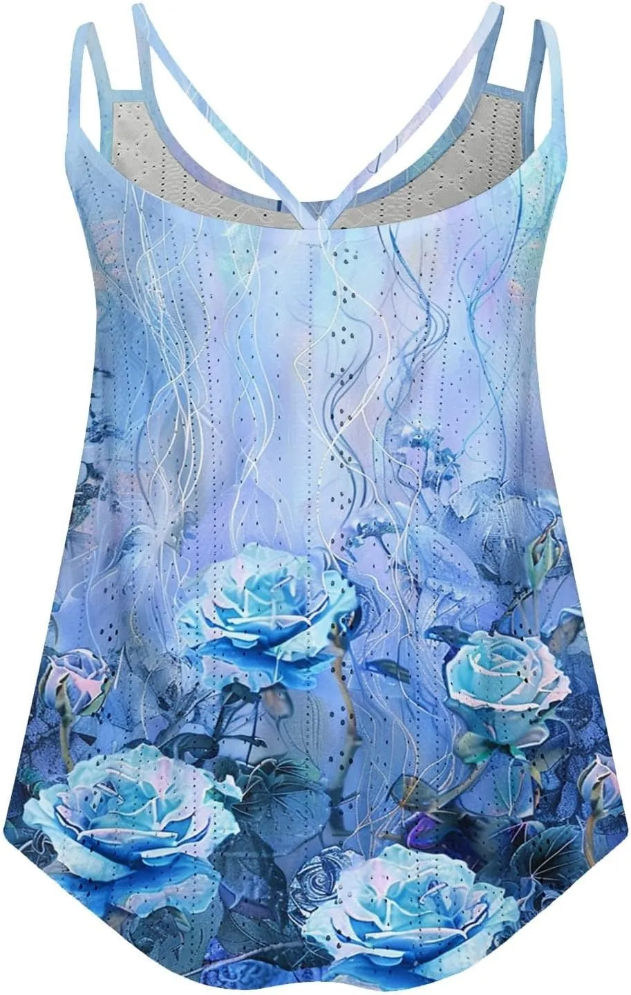 Women Crew Neck Tops Sleeveless Summer Shirts Floral Print Tank Tops Spaghetti Straps Casual Blouses Shirt Flowy Tee
